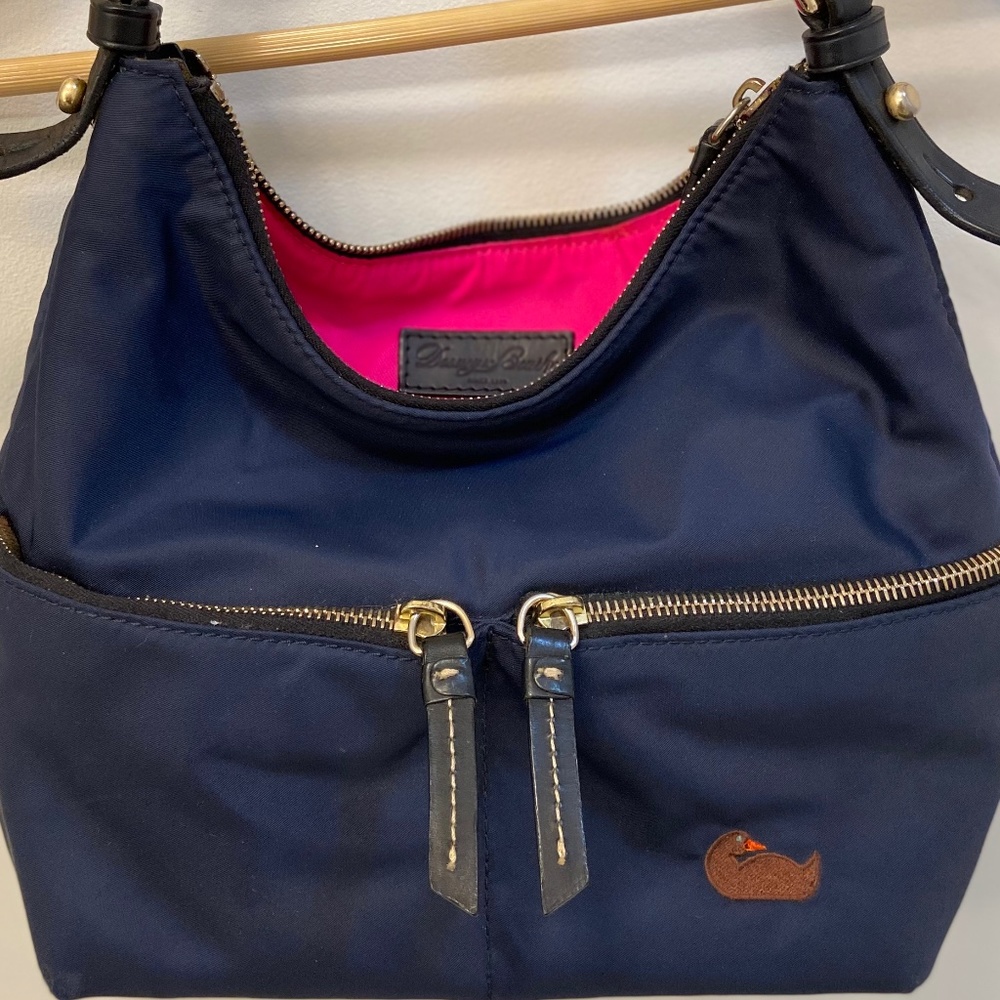 Dooney & Burke Shoulder Bag. Navy Canvas Hot Pink Interior.